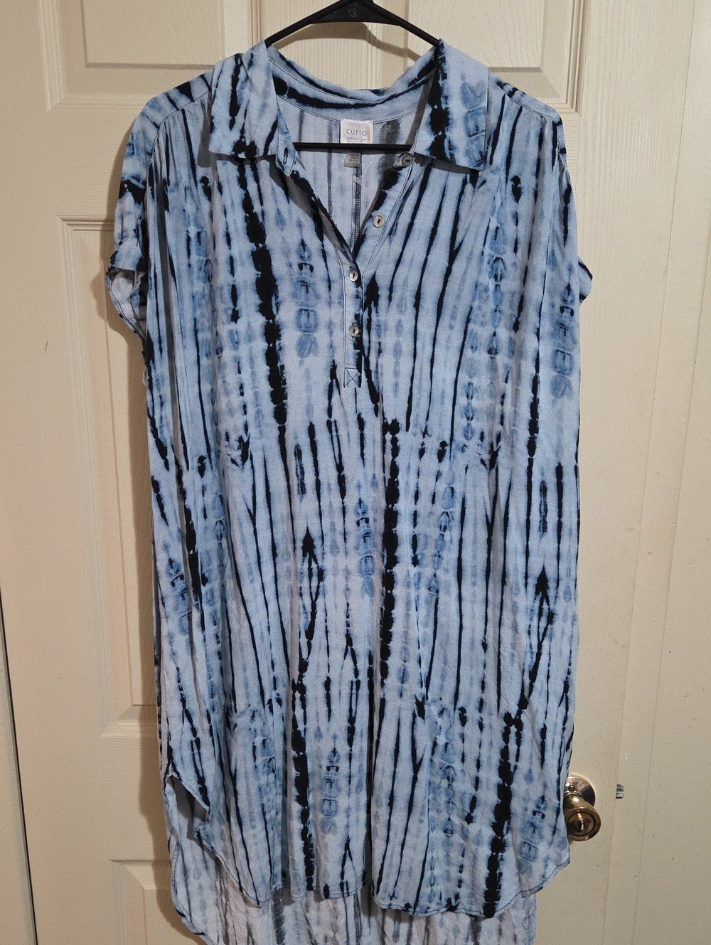 Cupio Curvy Blue and Navy Tie-Dye High-Low Shirt Dress